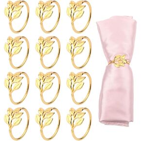 12pcs Gold Napkin Rings, Metal Fall Leaf Napkin Buckle Thanksgiving Napkin Holder for Dinner Table Decor Wedding Kitchen Everyday Party Decorations