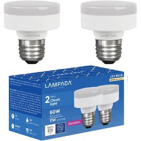 LAMPADA LED Low Profile Bulb, Puck Light Bulb, Dimmable 11W (60W Replacement), 800 Lumens, 4000K Cool White, E26 Medium Base, 120V UL Listed, Under Cabinet Lighting, Low Profile Light Bulb, Pack of 2