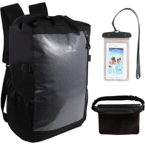 Dry Bag Backpack,25L Dry bags waterproof Kayaking, Waterproof bag with Waist Pouch and Phone Case,Waterproof Backpack Marine dry bag for Kayaking, Beach, Rafting, Boating (Grey)