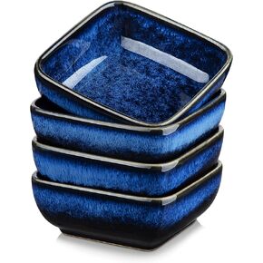 vancasso Stern 6 Oz Dipping Bowls, 3.7 Inches Ceramic Soy Sauce Dish, Square Side Dishes, Small Appetizer Plates Set of 4