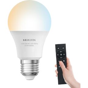 LED Light Bulb with Remote Control, 12W LED Bulb Dimmable 3000K-6000K, 50FT Remote Distance, E26 LED Bulbs 100 Watt Equivalent, Timer & 4 Scene Modes Light Bulbs for Living Room Bedroom Office