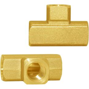 Joywayus Brass Pipe Fitting Barstock Tee 3 Way 1/4" x 1/4" x 1/4" NPT Female Hose Fitting(Pack of 2)