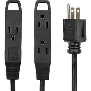 10 Feet Extension Cord/Wire, 3 Prong Grounded, 3 outlets, Heavy Duty, Black