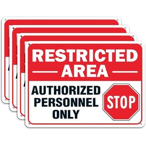 4 Pack Restricted Area Sign Authorized Personnel Only, Do Not Enter Sign, 10 x 7 Inches .40 Rust Free Aluminum, UV Protected, Weather Resistant, Waterproof, Durable Ink，Easy to Mount