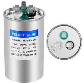 Capacitor for AC, 45+5 MFD 45/5 uf ±6% 370V/440VAC 50/60Hz CBB65B Dual Run Round Start AC Capacitor for AC Motor Start, Air Conditioner, Condenser Straight Cool, Fan Motor Star, Heat Pump, Pool Pump