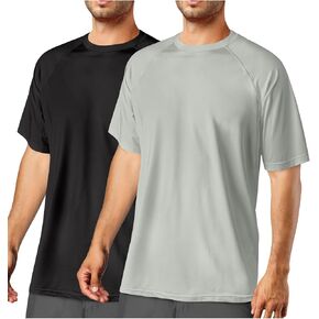 2Pack Swim Shirts for Men Sweatshirts Short Sleeve Rash Guard UPF 50+ Sun UV Shirt for Fishing Hiking Swimming Beach Running Water Athletic T-Shirts Rashguard Quick Dry Black and White Gray M