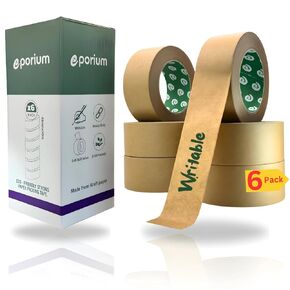 Brown Packing Tape | Self Adhesive Biodegradable Paper Tape | Eco Friendly Heavy Duty Writable & Uncoated Packing Tape for Box & Carton Shipping, Sealing, Moving | 6 Rolls | 2 inch x 55 Yard