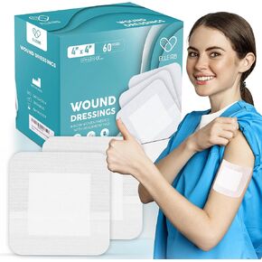 Elleirb Water-Resistant Island Dressing 4x10, Large Non-Stick Pads w/Adhesive Border Bandages for Wounds | 30 Individually Packed Wound Care & Dressings, Highly Absorbent, Latex-Free First-Aid Kits
