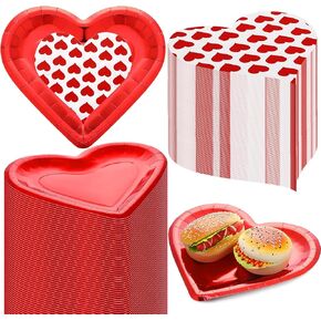 Yexiya 200 Pcs Valentine's Day Paper Plates with Heart Napkins Red Heart Shaped Disposable Plates Valentines Paper Napkins Bulk for Valentines Day Dinnerware Wedding Anniversary Party(Red)