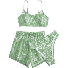 SOLY HUX Women's Bathing Suits Tie Dye Matching Top and Swim Bottom Swimsuit 3 Piece Bikini Set