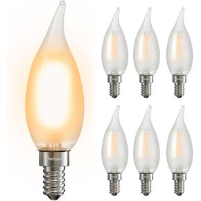 Chandelier Frosted Light Bulbs 4W (Equivalent 40W), Candelabra Candle E12 LED Bulb Type B Soft Warm White Color 2700k,Dimmable for Dining Room,Light Fixture,Chandelier,6 Pack