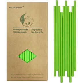 Green Paper Straws, 7.75 inch, 100 Pack Christmas Green Straws Recyclable, Eco Friendly, Disposable Drinking Straws for Party Suppliers, Cocktails, Juices, Coffee