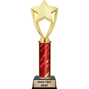 11" Red Corporate Gold Star Trophies - Customized Corporate Gold Star Trophy Awards Prime