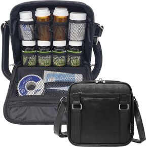 Medium Travel Pill Bottle Organizer, Medicine Bag, Carrier for Medications and Medical Supplies - Black (Without Lock)
