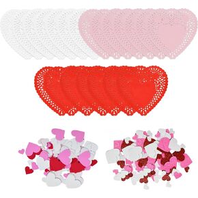 Gift Boutique Valentines Day Crafts Set with 100 4" Heart Doilies and Heart Foam Glitter Stickers for Valentines Day Decoration Gifts Party Supplies