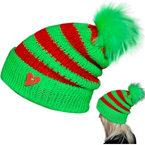 Knitted Santa Beanie Hat Christmas Knit Hats for Women Men Xmas Party