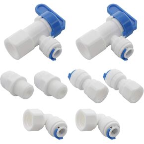 8pcs 1/4" Quick Connect Push in to Connect Water Tube Fitting for RO Water Reverse Osmosis System（L+I Female+I Male+T Type）