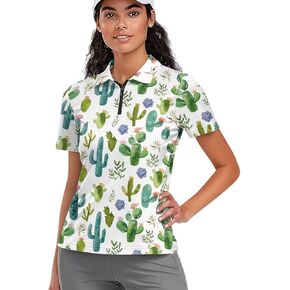 Women's Short Sleeve Golf Shirts Sun Protection Tops Quick Dry Athletic Tennis T-Shirt Quarter Zip Golf Tees XS-XXL