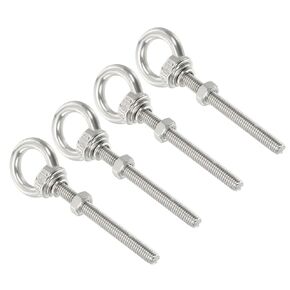 uxcell M5*60 3/16"x2.36" Stainless Steel Eye Bolts Threaded Screw Eyebolt Shoulder Ring with Nuts Washers for Lifting Hanging, 4 Set