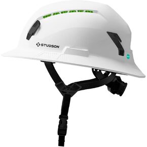 STUDSON SHK-1 Full Brim Safety Helmet: ANSI/ISEA Z89.1 Type II Compliant (R 2019), Lightweight & Breathable, NFC Emergency Contact Chip, One Size, Class C & E Protection (Vented, White)