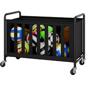 StorageWorks Garage Storage Organizer, 38 ½" L x 20 ¾" W x 27 ½" H, Storage Rolling Cart, Sports Ball Cage Organizer for Basketball and Soccer Courts, Playgrounds, Gyms and Schools, Black, 1 Pack