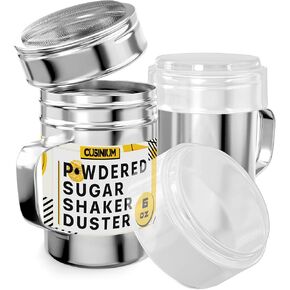 CUSINIUM 6 Ounce Mini Powder Sugar Shaker With Handle - Fine Mesh - With Plastic Cap - Pack of 2