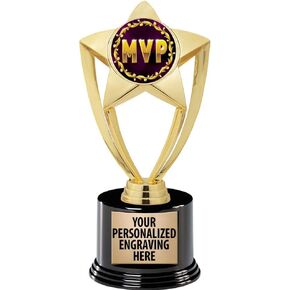 Crown Awards MVP Trophy, 8" Gold Star MVP Trophies with Deluxe Round Base Prime
