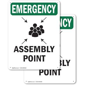 (2 Pack) Assembly Point With Symbol OSHA Emergency Sign 12 Inch X 18 Inch Indoor/Outdoor Rust-Free Aluminum Metal Signs for Workplace, Workshop, and Construction Site, Made in the USA