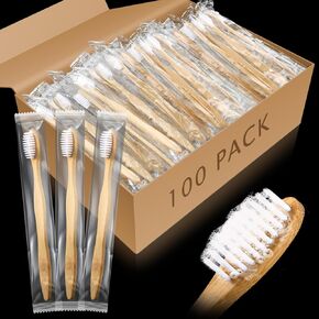 Sliner 100 Packs Prepasted Disposable Toothbrush Bamboo Prepasted Toothbrush Individually Wrapped Pre Pasted Toothbrush with Bamboo Handles Homeless Gift Set for The Homeless (Classic Color)