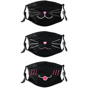 3 Pcs Cute Cat Face Mask Mouth Mask With 6 Filter Pocket Reusable Washable Adjustable Mask For Adults