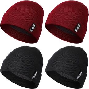 Geyoga 4 Pcs Winter Beanie Fleece Lined Beanie Daily Knit Hat Soft Warm Snow Ski Cap Cuffed Cap for Women Men in Kuwait