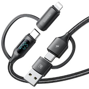 4 in 1 USB C Cable, PD 60W C to C Cable Fast Charging Multi Charger Cord USB C to USB C Adapter with LED Display Nylon Braided Cable for IP 16 15 14 Plus Pro Pro Max, 4FT