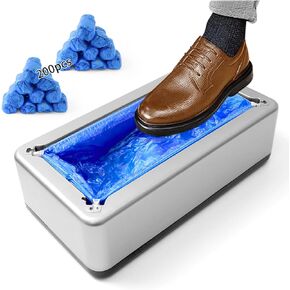 Shoe Cover Dispenser with 200 Pcs Disposable Shoe Covers Automatic Shoe Cover Machine in Used at Home, Office, Hospital, Factory to Protect the Floor (Silver)
