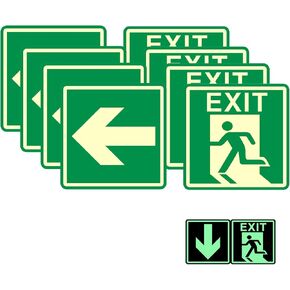 4 Pack Exit Sign, 6x6 Inches PVC Emergency Exit Sign, Glow In The Dark Freely Adjustable Orientation Exit Signs for Business, Waterproof and Dustproof Easy to Install with Adhesive Backing