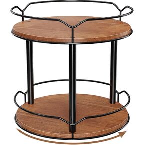 Lazy Susan Organizer 2 Tier - Turntable Spice Rack for Table Top, Wooden Rotating Lazy Susan for Cabinet Pantry Kitchen Countertop Dining Table Cupboard Bathroom Vanity Storage