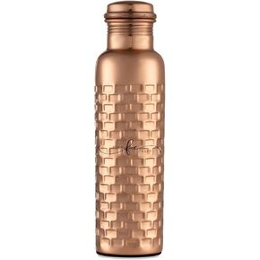 Pure Copper Water Bottle - 32 oz - Indian Handmade Copper Bottle for Drinking Water at Travel, Hiking, Gym, Office, Outdoor - Brick