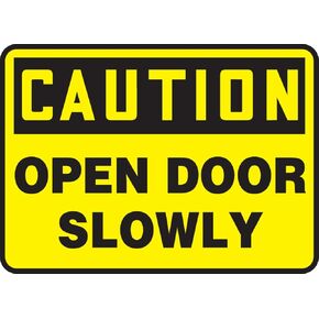Accuform "Caution Open Door Slowly" Safety Sign, Adhesive Vinyl, 10 x 14 Inches (MABR607VS)
