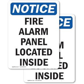 (2 Pack) Fire Alarm Panel Located Inside OSHA Notice Sign 5 Inch X 3.5 Inch Vinyl Label Decal Sticker Weather Resistant, UV Protected for Workplace, Business, and Construction Site, Made in the USA