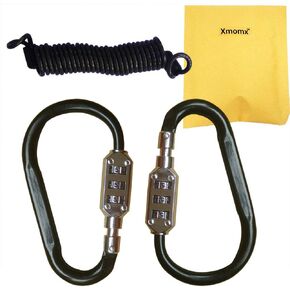 2 pcs Zine-Alloy Black Lock Carabiners Resettable 3 Dial Digit Combination Password Code Lock Padlock for Suitcase Luggage Travel Baggage Backpack + Spring Reminder Cable