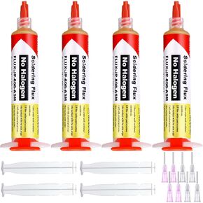 Treela 4 Set 8341 No Clean Solder Flux Paste 10cc Tacky Soldering Flux 40ml Pneumatic Dispenser with Plunger and Dispensing Tip for Electronics Soldering PCB IC Cellphone CPU LED Bga Repairing