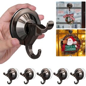 Antimbee Suction Cup Hooks,5 Pack Suction Cup Hanger,Wreath Hangers with Ultra-Thin Adhesive Disc on Smooth/Uneven Surfaces,Removable Large Suction Cup for Tile Wall Window Glass Door-Red Copper