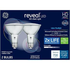 GE Reveal 2-Pack 75 W Equivalent Dimmable Flood Color-Enhancing Par30 Longneck LED Light Fixture Light Bulbs