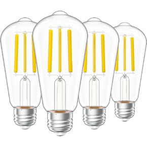 Sunco 4 Pack Vintage LED Edison Bulbs, 75W Equivalent 8.5W, 1000 LM, Dimmable ST58 Filament, 3000K Warm White, E26 Medium Base Clear Glass Light Bulbs