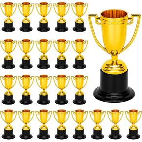 24 Pack Mini Gold Trophies for Awards, Plastic Trophy Cups Set, Gold Participation Trophy Cups for Party Favors, Props, Rewards, Winning Prizes, Sports, Competitions, 4-Inch