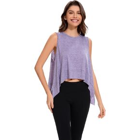 LOZ Crop Tops for Women Work Out Sleeveless Tees Loose Fit Yoga T Shirt Casual Flowy Crew Neck Asymmetric Tank Top