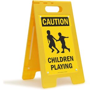 SmartSign "Caution - Children Playing" Folding Floor Sign | 25" x 12" Plastic