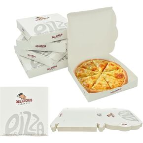 50 PCS Pizza Boxes with oil-absorbing papers, 7 x 7Inch Kraft Corrugated Pizza Boxes White Color Printing Cardboard Boxes Takeaway Shipping Storage Boxes for for Pizza, Cookies, Food 6/7 inch