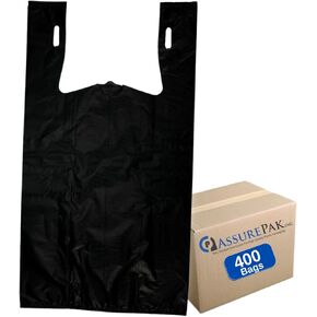 Extra Heavy Duty Unprinted T-Shirt Bags for Retail, Merchandise, Industrial, Construction, Yard - 1/5 BBL - 13"x10"x23" - 400 Bags - 30 Mic - Black