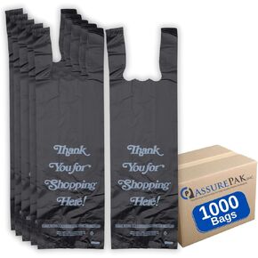 Black Printed HDPE Liquor T-Shirt Bags - 6"x4"x20" - 1000 Bags - 25 microns - Black - 6420HDBWP