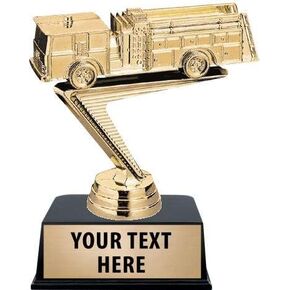 Crown Awards Fire Engine Trophies with Custom Engraving, 5" Personalized Gold Fire Truck Trophy On Black Base Prime